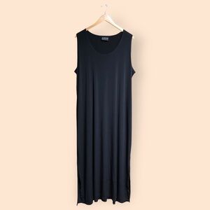 Vintage 90s AHNI Black Stretch Maxi Dress Sleeveless Shirt Dress Comfort Women 4